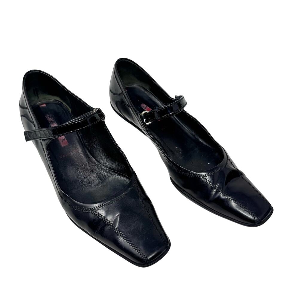 Prada Sport Vintage Patent Leather Mary Jane Flats Black Square Toe EU 36.5 Y2K